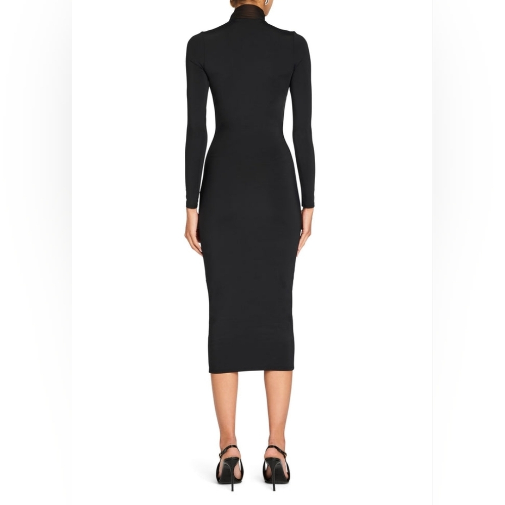 NWT $328 NWT SEROYA Priyanka Mesh V Cut Midi Black - Picture 2 of 4
